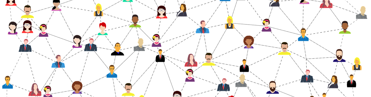 A background image shows lots of people connected symbolizing the concept of a community